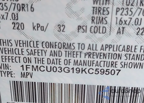 2009 Ford Escape Xlt from USA, damaged, VIN 1FMCU03G19KC59507